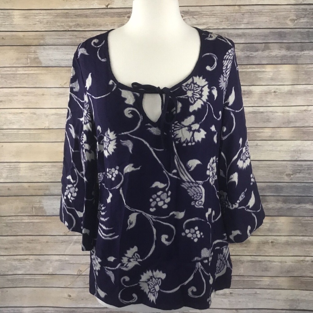 lucky brand women's floral Keyhole blouse purple